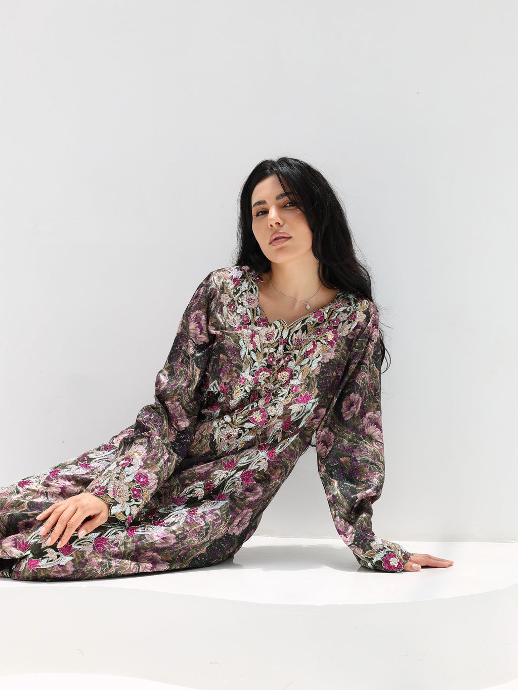 Midnight Rose Mukhawar — embroidered jacquard silk Emirati dress (41)