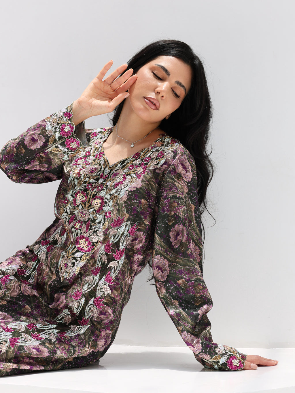 Midnight Rose Mukhawar — embroidered jacquard silk Emirati dress (42)