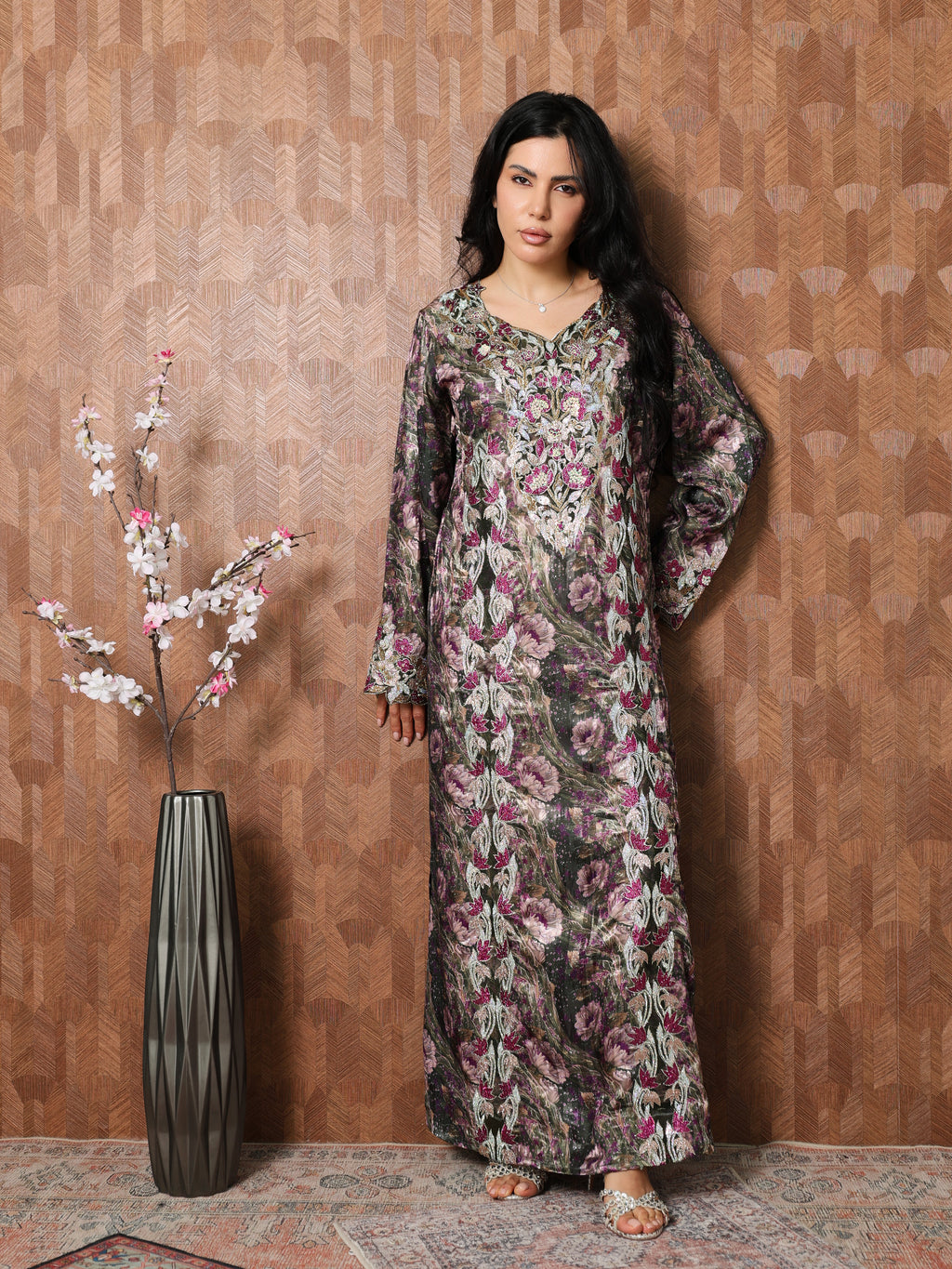 Midnight Rose Mukhawar — embroidered jacquard silk Emirati dress (43)
