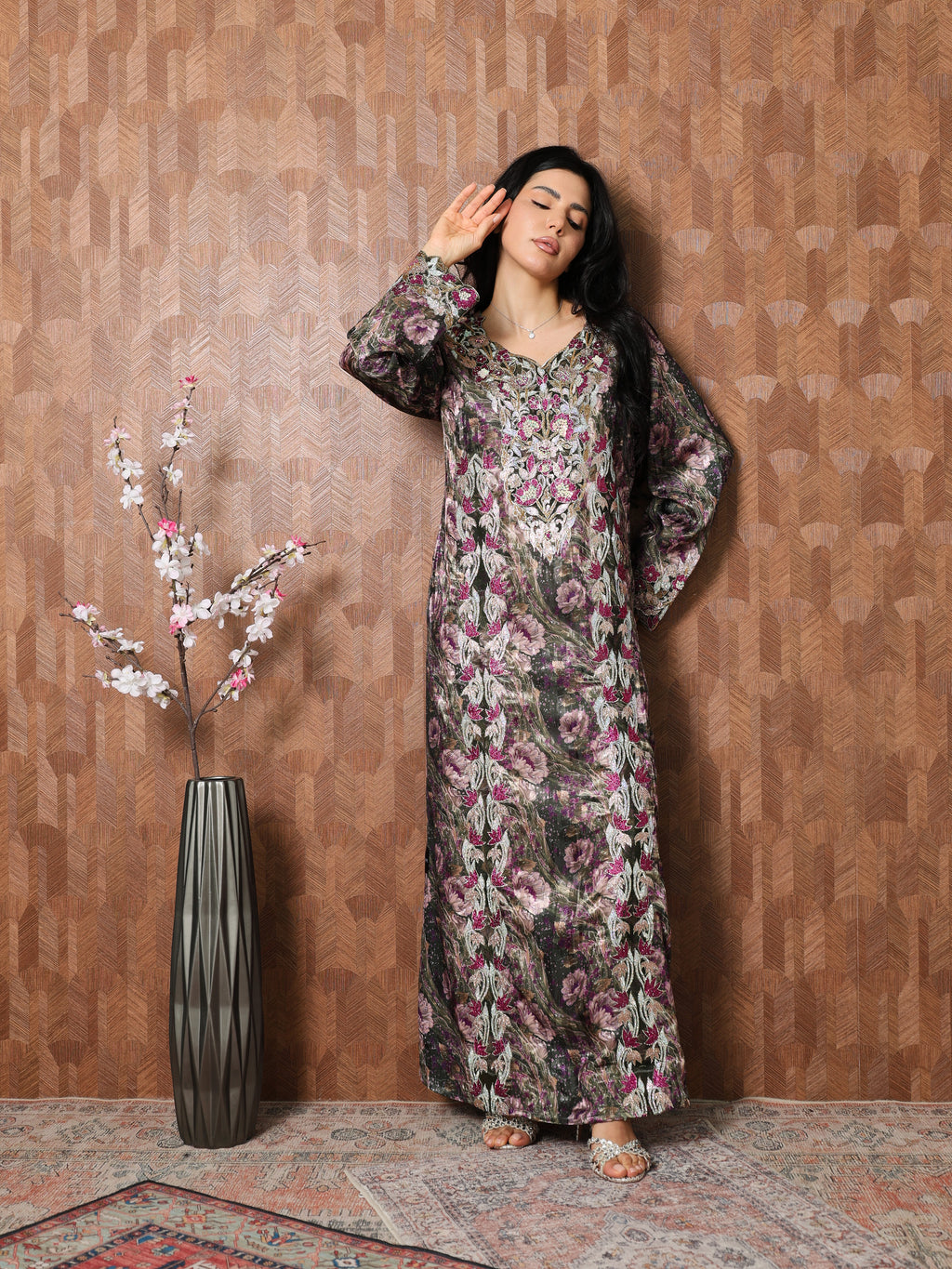Midnight Rose Mukhawar — embroidered jacquard silk Emirati dress (44)