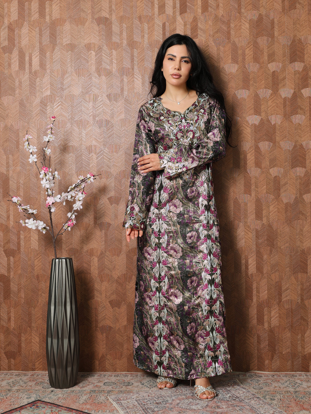 Midnight Rose Mukhawar — embroidered jacquard silk Emirati dress (45)