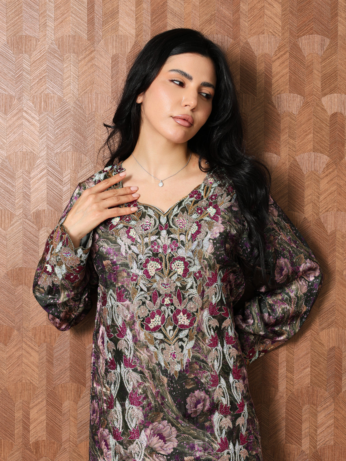 Midnight Rose Mukhawar — embroidered jacquard silk Emirati dress (46)