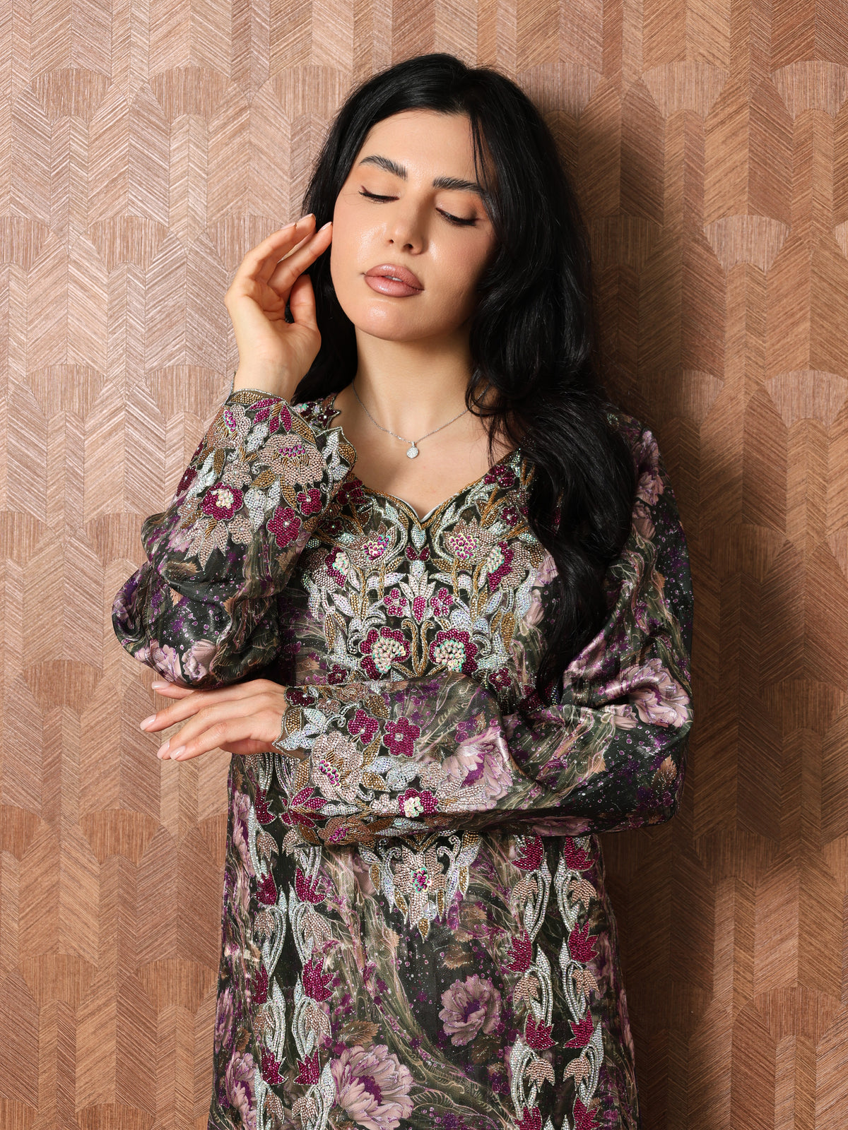 Midnight Rose Mukhawar — embroidered jacquard silk Emirati dress (48)