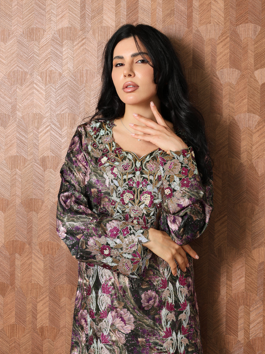 Midnight Rose Mukhawar — embroidered jacquard silk Emirati dress (49)