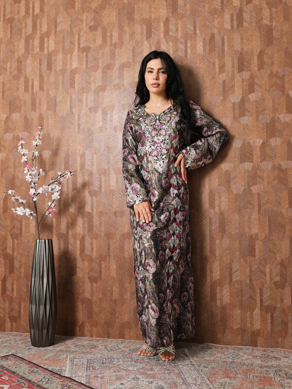 Midnight Rose Mukhawar — embroidered jacquard silk Emirati dress (50)