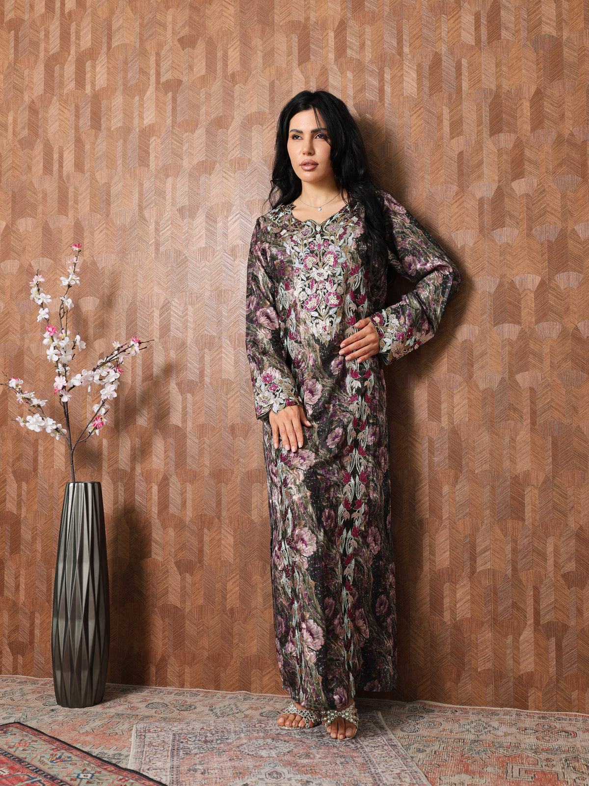 Midnight Rose Mukhawar — embroidered jacquard silk Emirati dress (51)