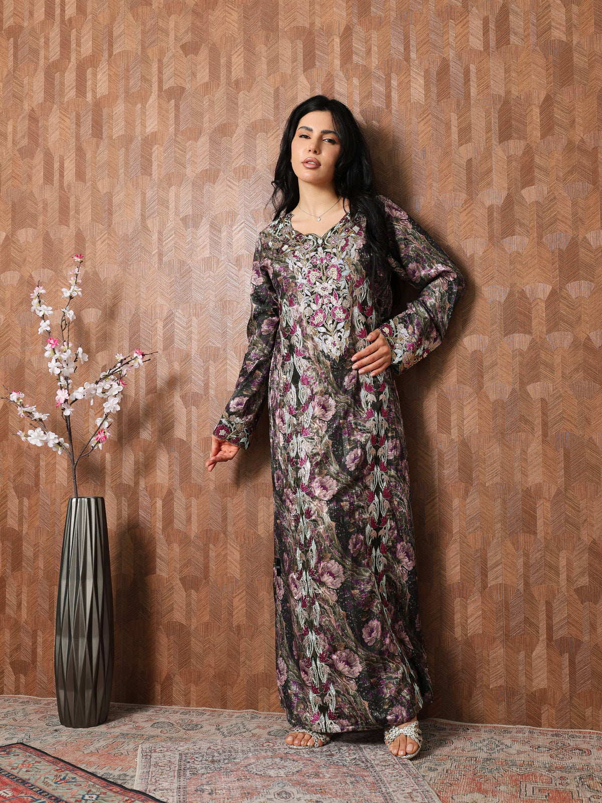 Midnight Rose Mukhawar — embroidered jacquard silk Emirati dress (52)