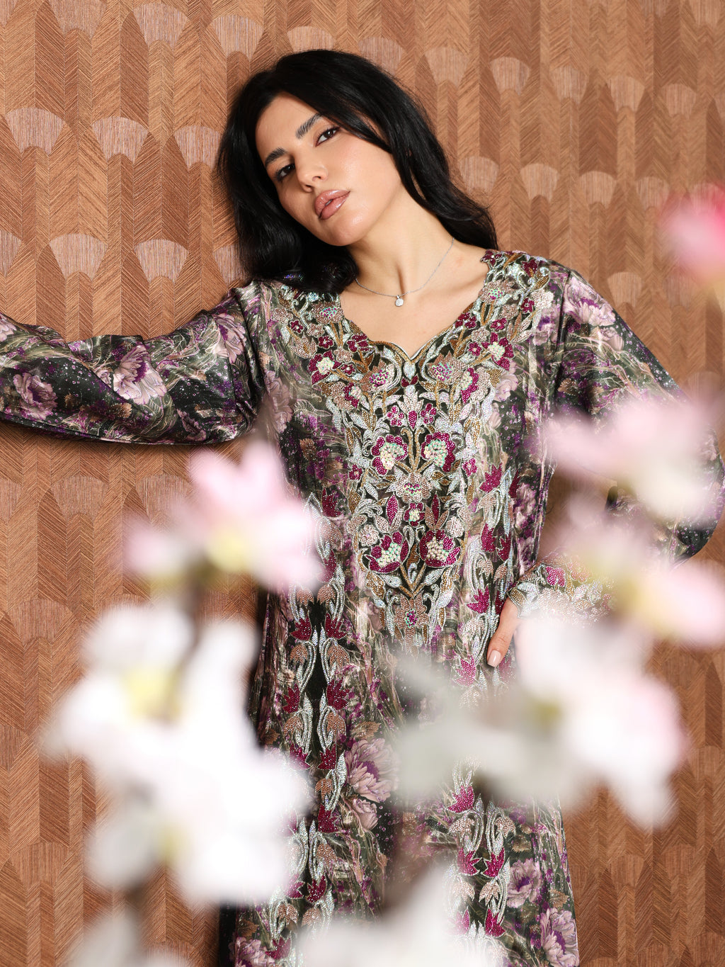 Midnight Rose Mukhawar — embroidered jacquard silk Emirati dress (53)