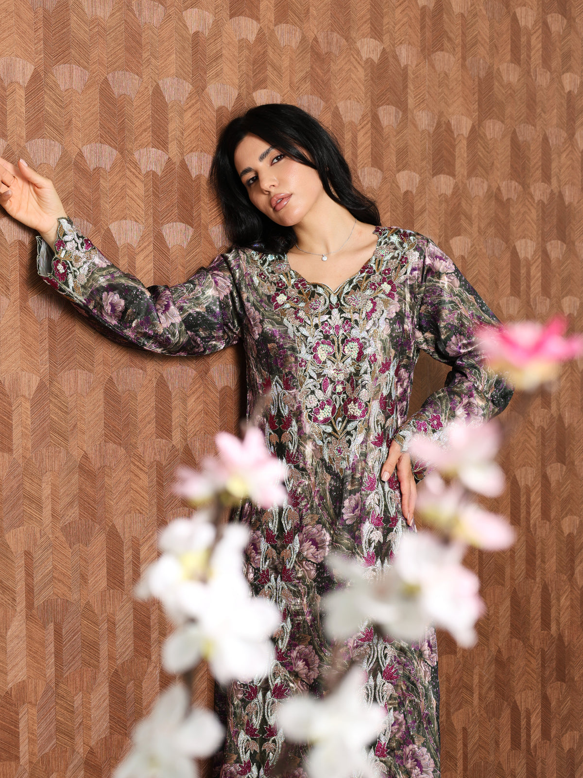 Midnight Rose Mukhawar — embroidered jacquard silk Emirati dress (54)