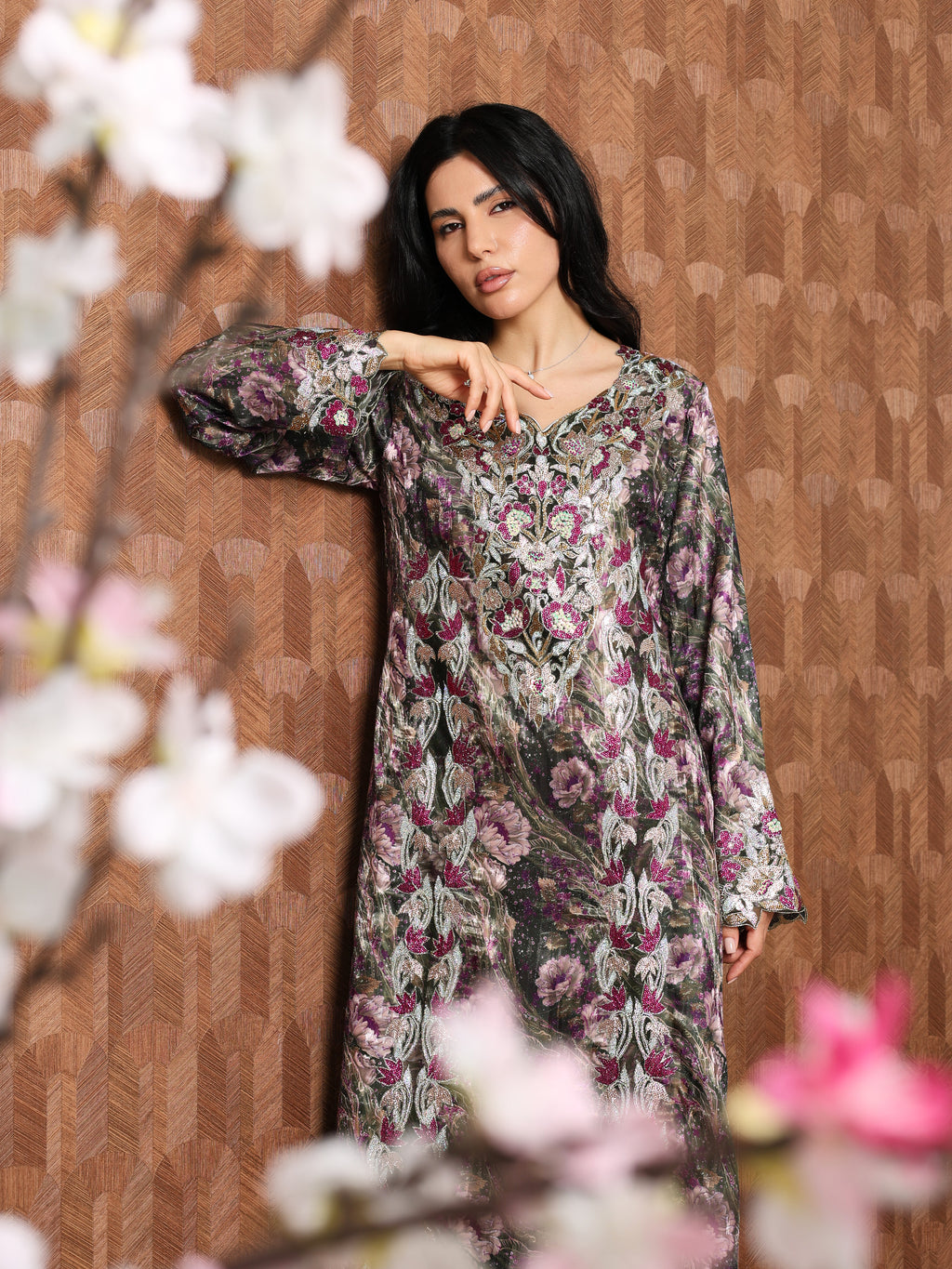 Midnight Rose Mukhawar — embroidered jacquard silk Emirati dress (56)