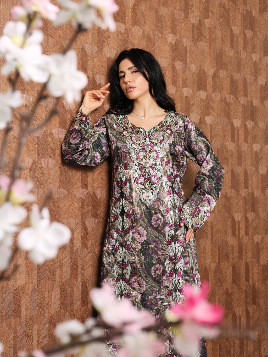 Midnight Rose Mukhawar — embroidered jacquard silk Emirati dress (58)