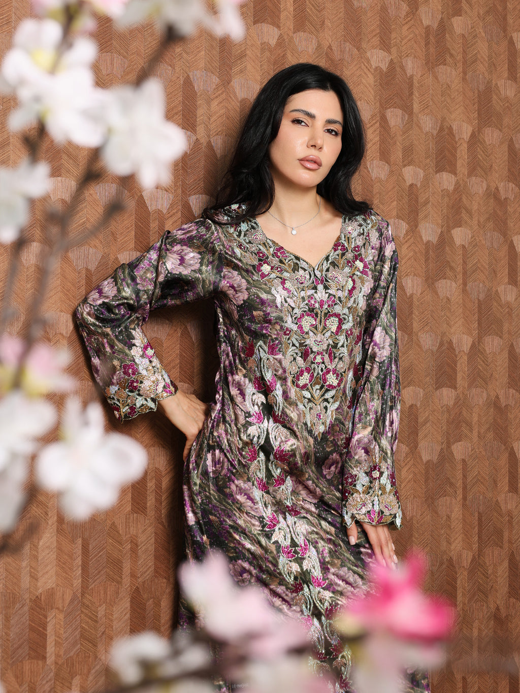 Midnight Rose Mukhawar — embroidered jacquard silk Emirati dress (59)