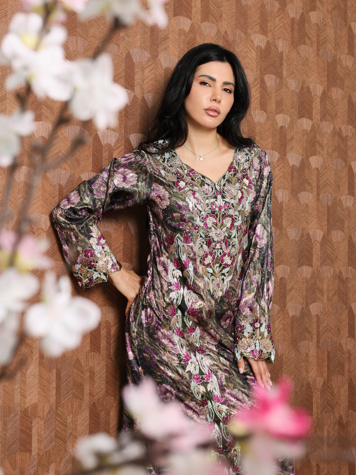 Midnight Rose Mukhawar — embroidered jacquard silk Emirati dress (59)