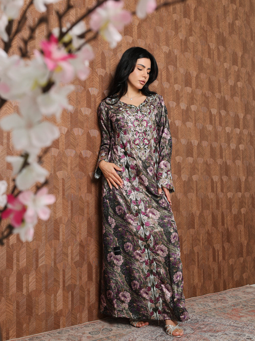 Midnight Rose Mukhawar — embroidered jacquard silk Emirati dress (60)