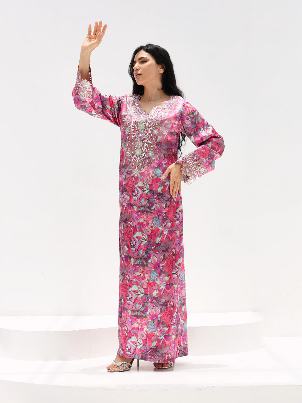 Magenta Bloom Mukhawar — embroidered jacquard silk Emirati dress (27)