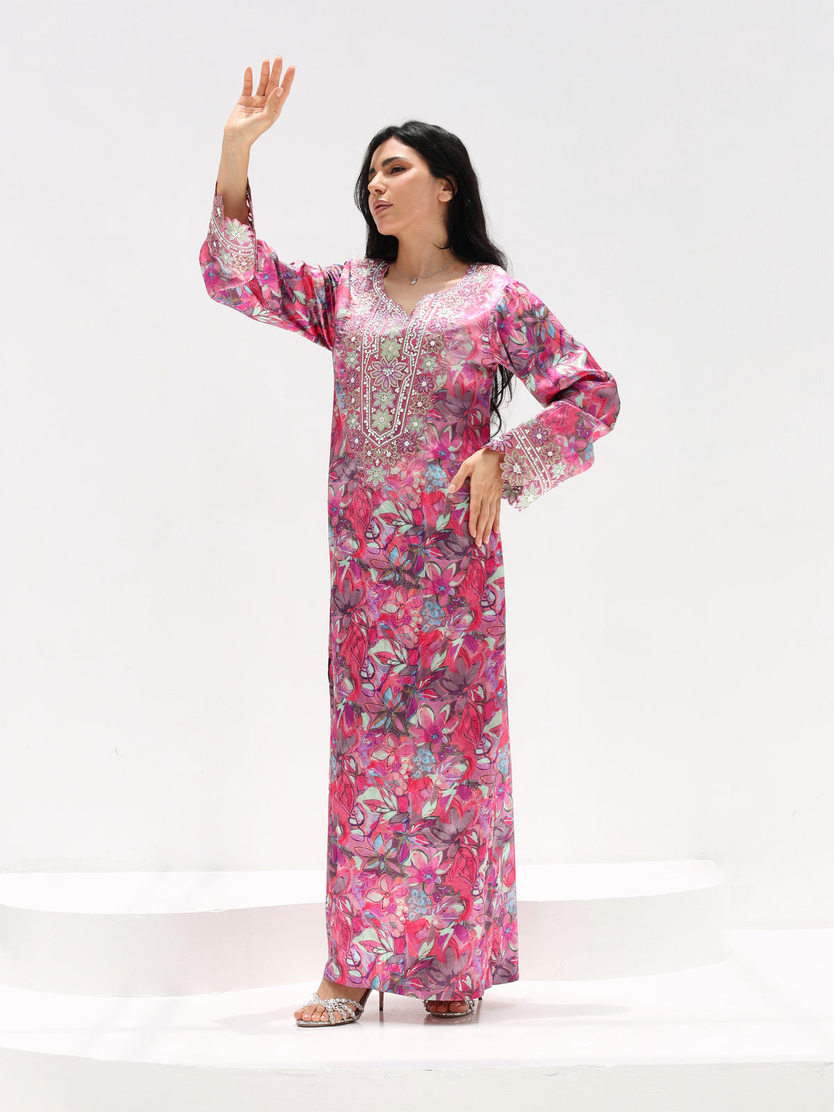 Magenta Bloom Mukhawar — embroidered jacquard silk Emirati dress (27)